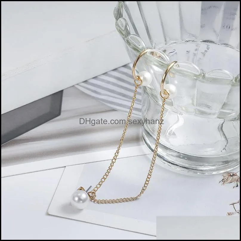 Fashion Korean Gold Color Long Tassel Chain Pearl Earrings for Women Ear Clip Single Earring Ear Bone Clip Jewelry
