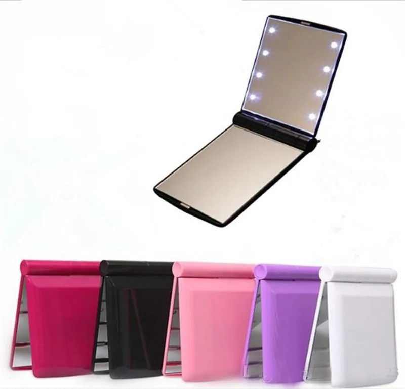 Heiße Neue Dame LED Make-Up Spiegel Kosmetische Lampen 8 LEDs Spiegel Klapp Tragbare Reise Tasche Spiegel Lichter Beleuchtet Schnelle schiff