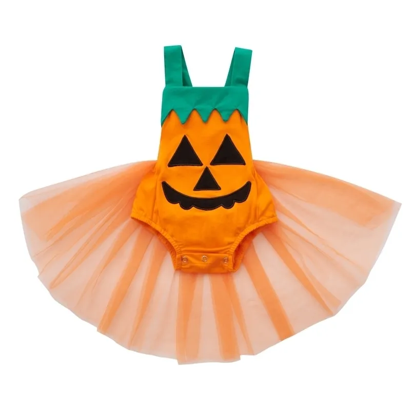 Ma&Baby 0-18M born Infant Baby Girls Halloween Costume Lace Tulle Pumpkin Romper Jumpsuit Princess Outfits DD40 211101