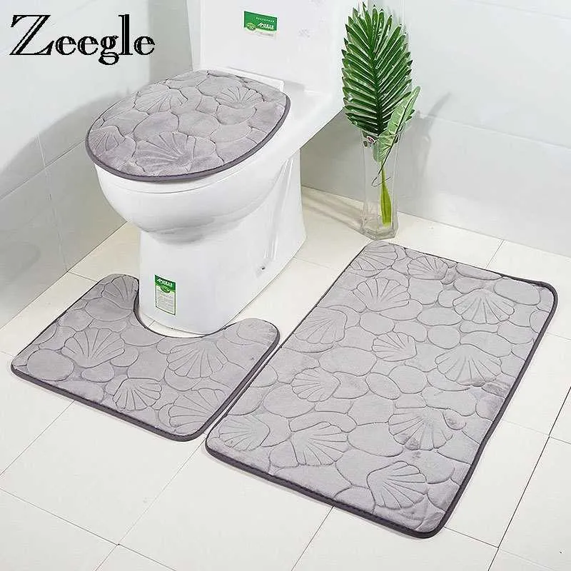 Tapis de bain de gaufrage pour salle de bain mousse à mémoire de douche tapis de tapis de toilette tapis de douche couvercle de salle de douche tapis de toilette tapis de sol de salle de bain 210724