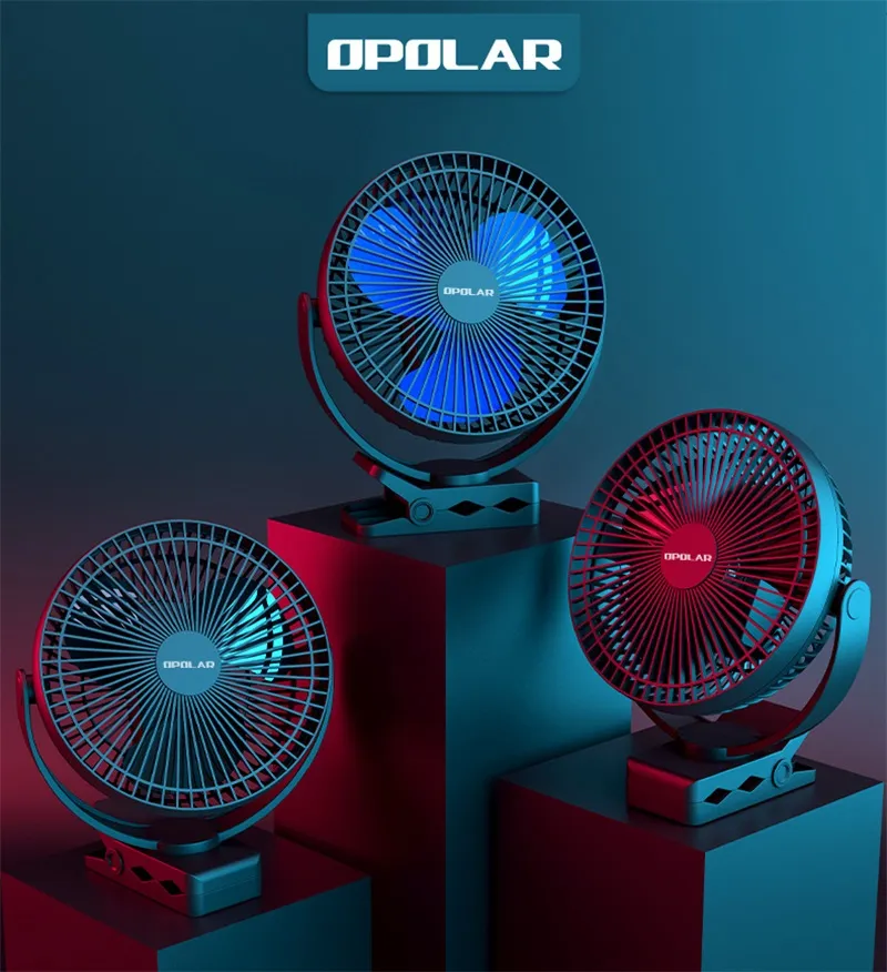 Opolar Ventilateurs électriques rechargeables de 20,3 cm, 10 000 mAh, fonctionne avec batterie, ventilateur USB à circulation d'air, pour la maison, le bureau, la voiture, le tapis roulant de voyage en plein air