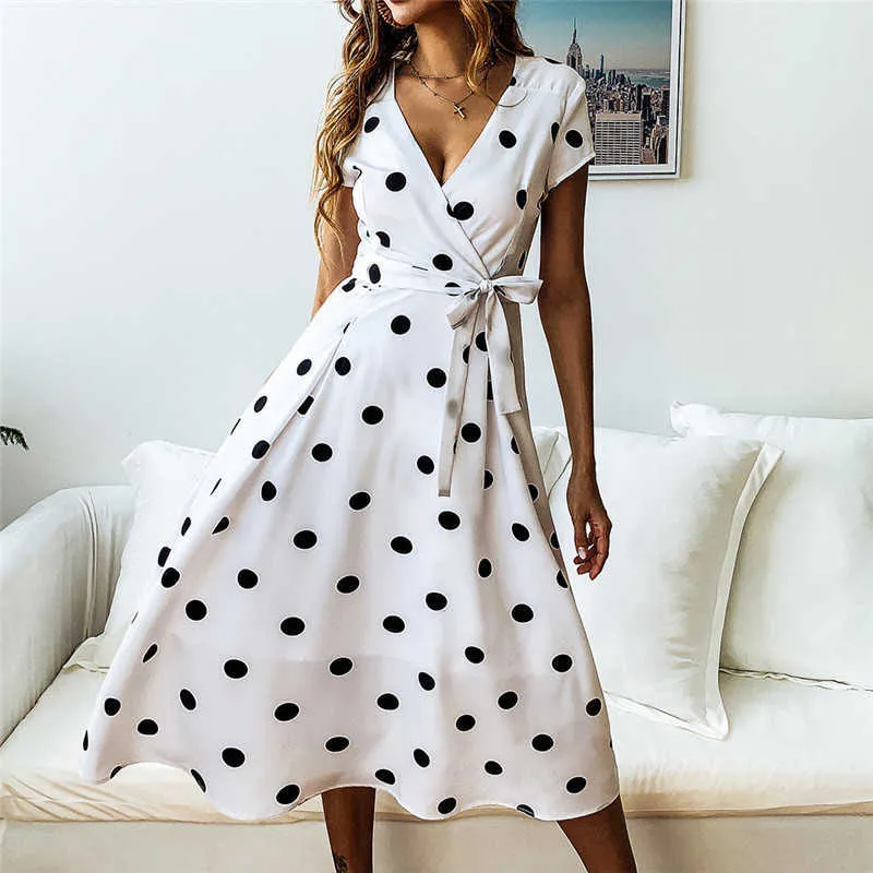 Leviortin Designer Polka Dot Dress Deep V-Neck 2019 Short Sleeve with Sashes Dresses Women Summer Maxi Dresses WhiteRedNavy (2)