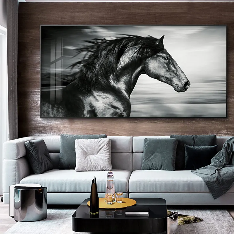 Laufendes Pferd Poster und Drucke Tierbilder Schwarz-Weiß-Leinwandgemälde Wandkunst für Wohnzimmer Home Decor Cuadros