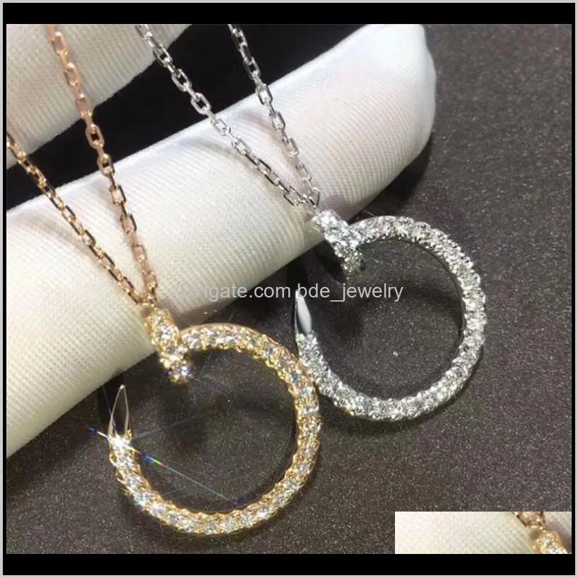 sparkling luxury jewelry pure %100 925 sterling silver&gold pave white sapphire cz diamond gemstones nail pendant clavicle necklace