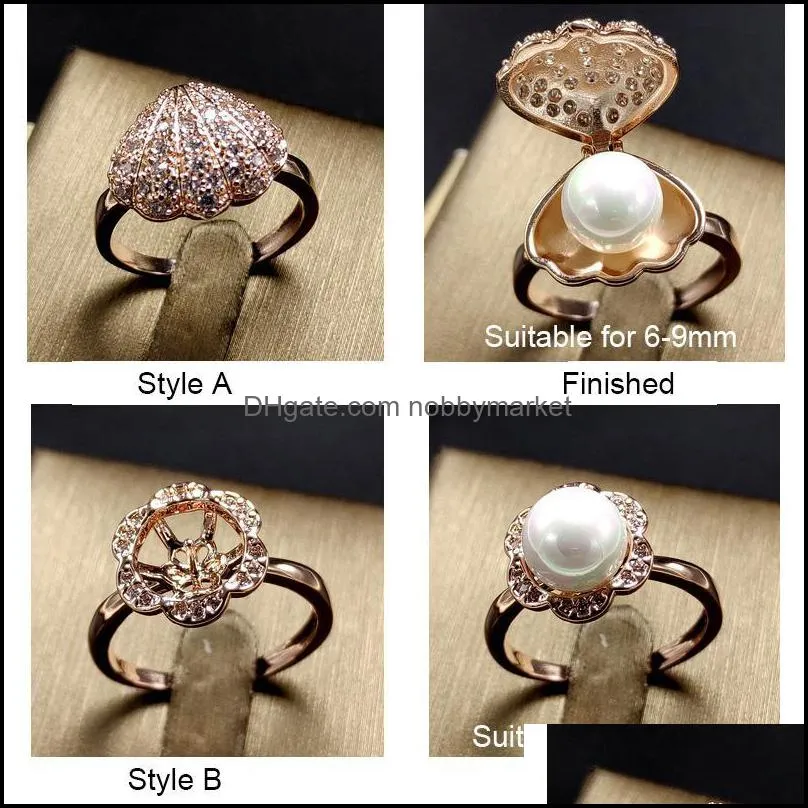 Shiny!Pearl Ring Silver/Gold/Rose Gold Pearl Rings Settings Wedding Rings Settings DIY Rings for Women Adjustable size Jewelry Setting