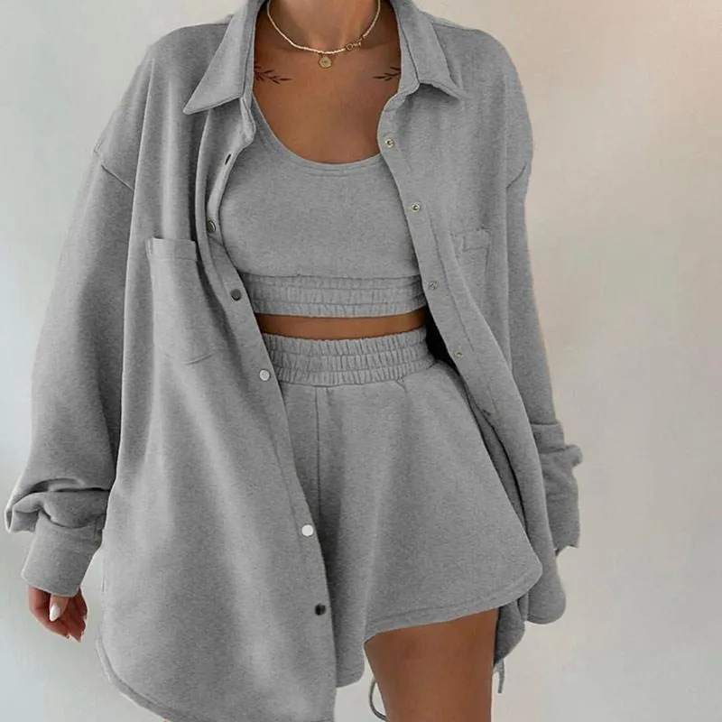 Women's Tracksuits Tracksuit Single-breasted Jacket Sexy Vest Jogging Shorts 3-piece Suit Women Fall 2021