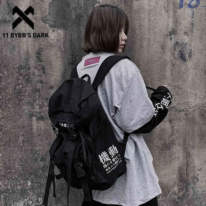 11 BYBB'S DARK Hip Hop Mochila Hombres Mujeres Cinta de lona Streetwear Bolsa de escuela Bolsas de viaje multifunción Harajuku Mochilas 210322