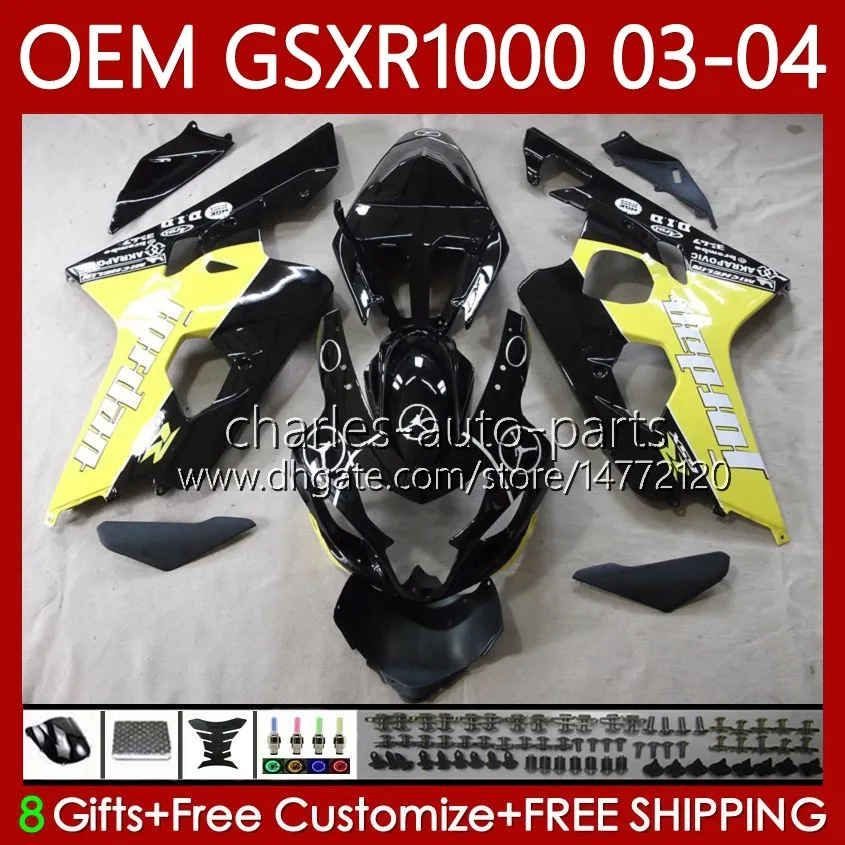 Injection mold Fairings For SUZUKI Yellow black K3 GSXR1000 GSXR 1000 CC 2003 2004 Body 67No.110 K 3 GSXR-1000 GSX R1000 2003-2004 1000CC GSX-R1000 03 04 OEM Bodywork kit