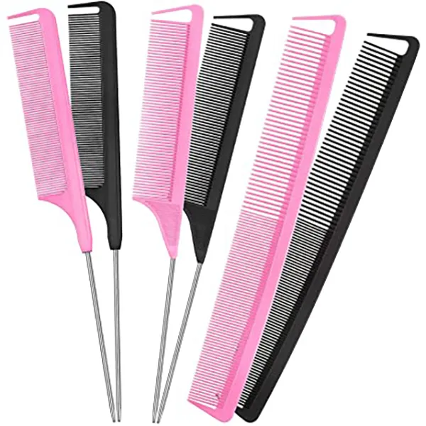 custom logo hair styling tools braiding combs hair pink rat tail combs for  parting set