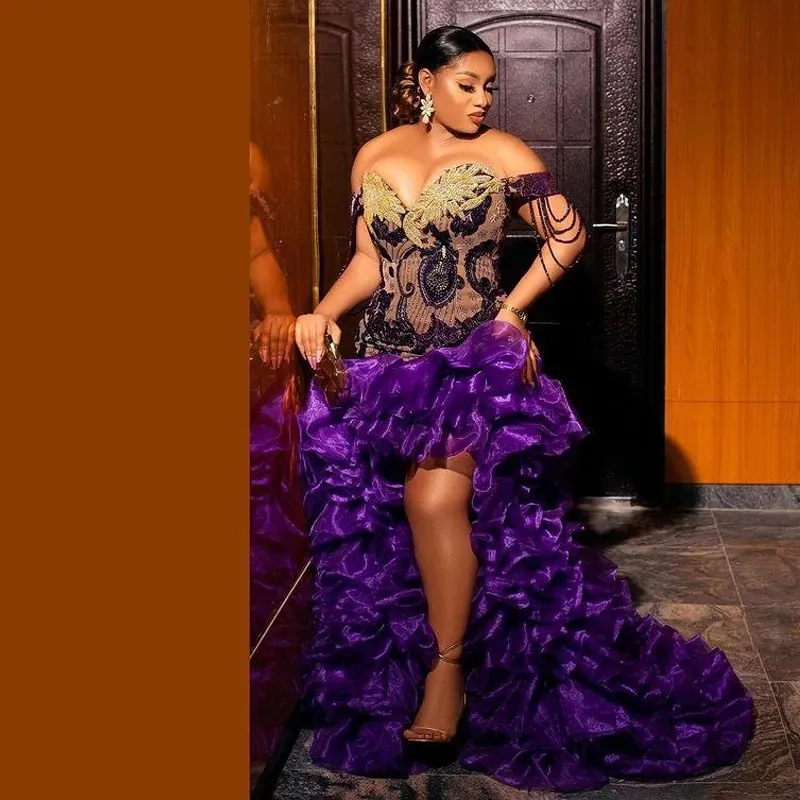 Arabic Style Mermaid Purple Prom Dresses 2023 2022 with Gold Lace Beaded Off-Shoulder Design Purple Arabic Mermaid Prom Dresses 2024 With Gold Lace Beaded Off Shoulder Plus  Size Organza Formal Evening Gowns From Babynice666, $233.56 | DHgate.Com
