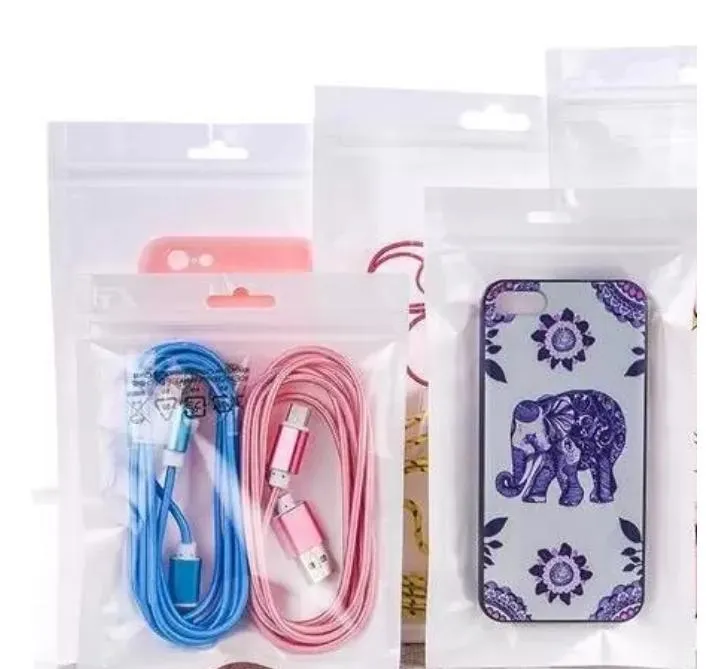 2022 Nouveau Clear White Pearl Plastic Poly Sacs OPP Emballage Zipper Package Accessoires PVC Boîtes de vente au détail Trou de main pour USB iPhone Samsung Cell