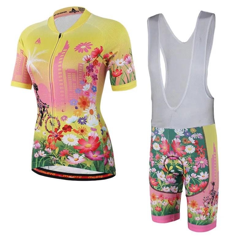 Женский комплект велосипедного трикотажа с цветочным рисунком 2024 Pro Team, летняя велосипедная одежда, велосипедная одежда, горные спортивные комплекты A12