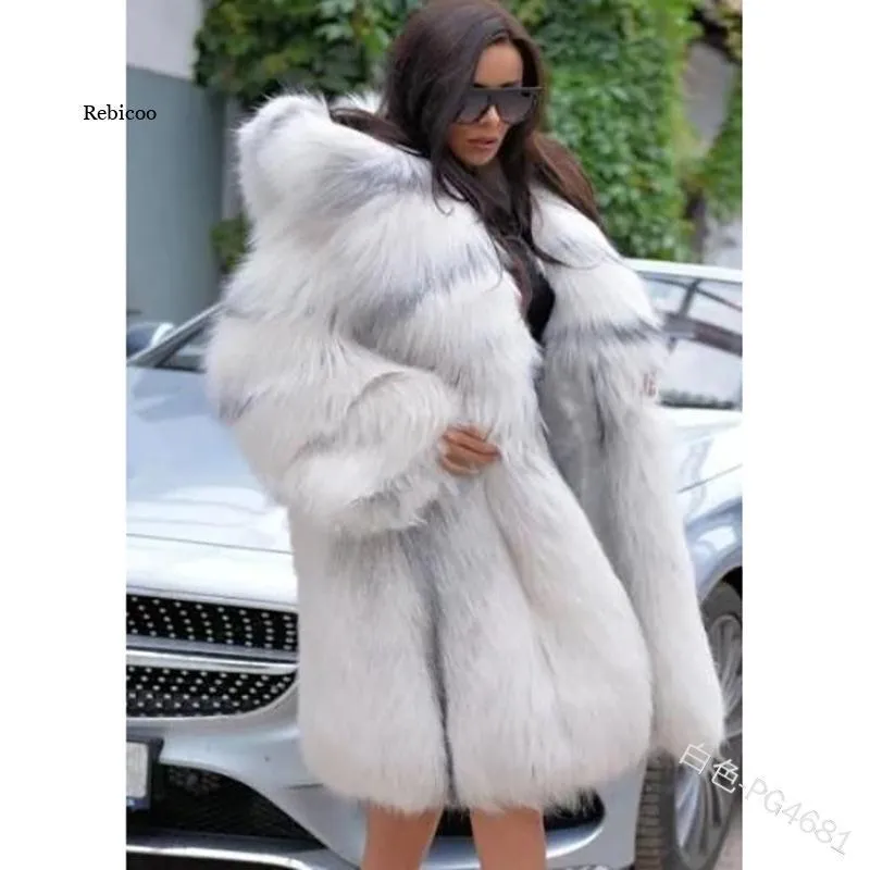 Women's Fur & Faux Winter Long Collar Mid-Length Female Hood Hooded Coat