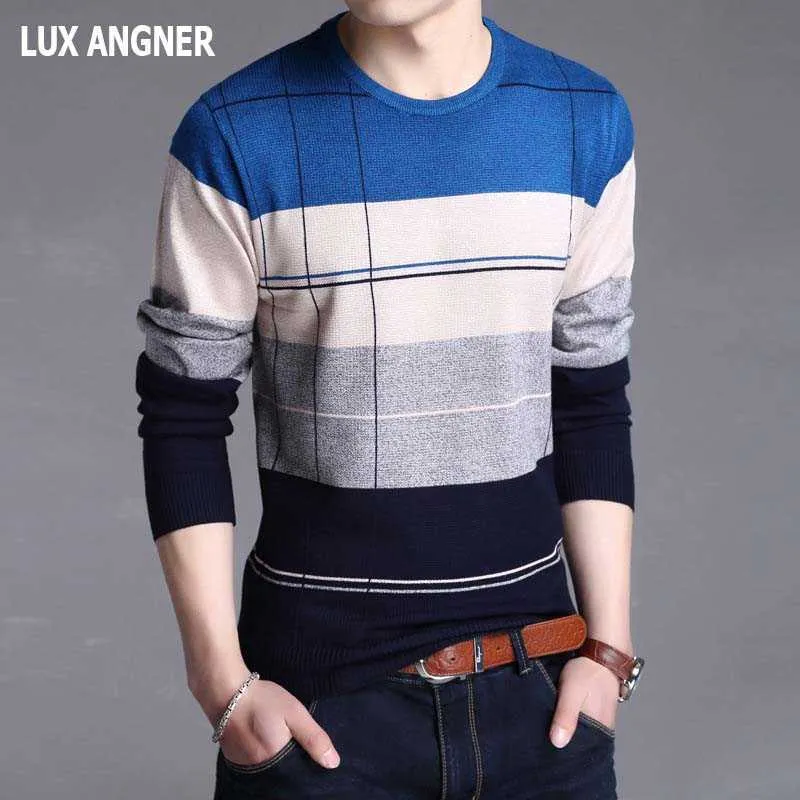 Lux Angner New Fashion Märke Sweater Mens Höst Casual Striped Pullover Men Tröjor Koreanska Slim Fit Men's Jumper Pull Homme Y0907