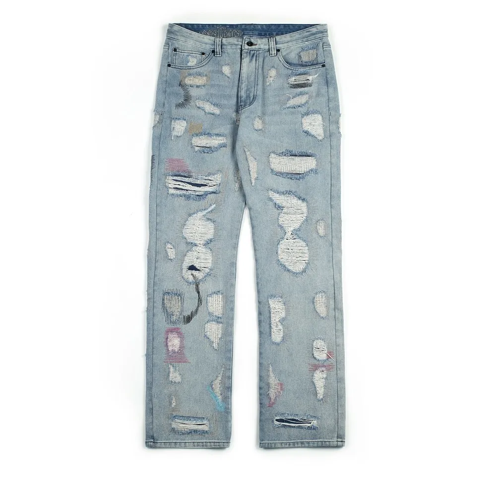 Jean Streetwear Hip Hop Denim pantalon de haute qualité femme jean vieux trou jean cassé sans fin hommes 210320255J
