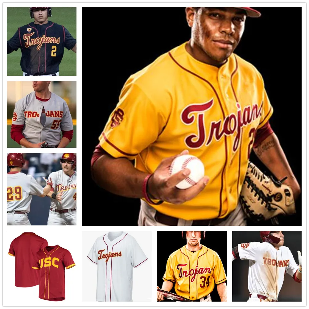 College Baseball Wears USC Trojans Maglia da baseball cucita 39 Isaac Esqueda Kyle Hurt Blake Sabol 15 Chase Bushor CJ Stubbs Connor Lunn qualsiasi nome numero