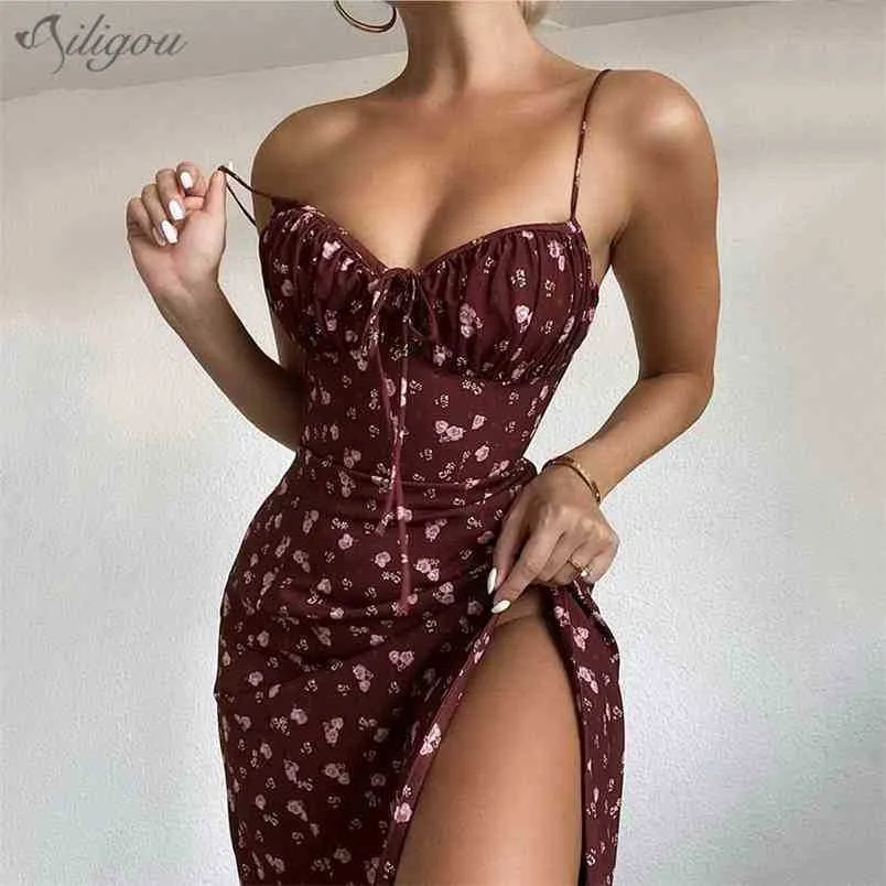 Vrouwen Sexy Mode Bourgondië Folrale Party Jurk Elegante Celebrity Split Lange Prom Cocktail Bodycon 210525