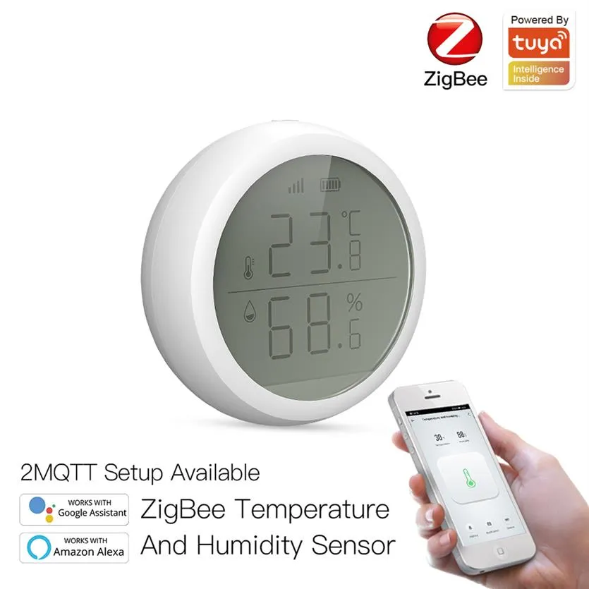 Tuya zigbee sensor inteligente de temperatura e umidade display lcd alimentado por bateria com aplicativo smart life alexa google home a56