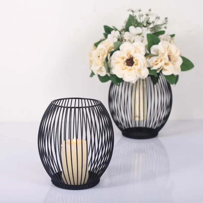 Ljushållare Nordic Creative Retro Black Lantern Candlestick Heminredning Hållare Bröllop Ornaments Props Inredning Hantverk