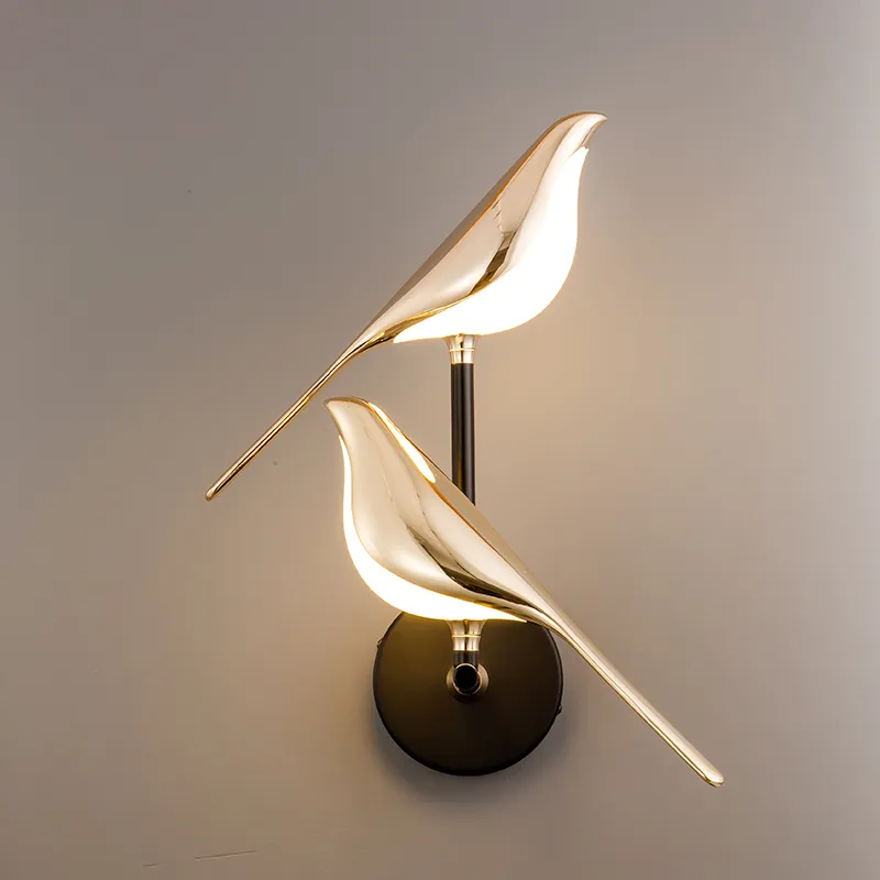 Nordic Gold Bird Wall Lamp Creative Magpie LED Lights Bedroom Bedside Balkong Trappa Vardagsrum TV Bakgrund