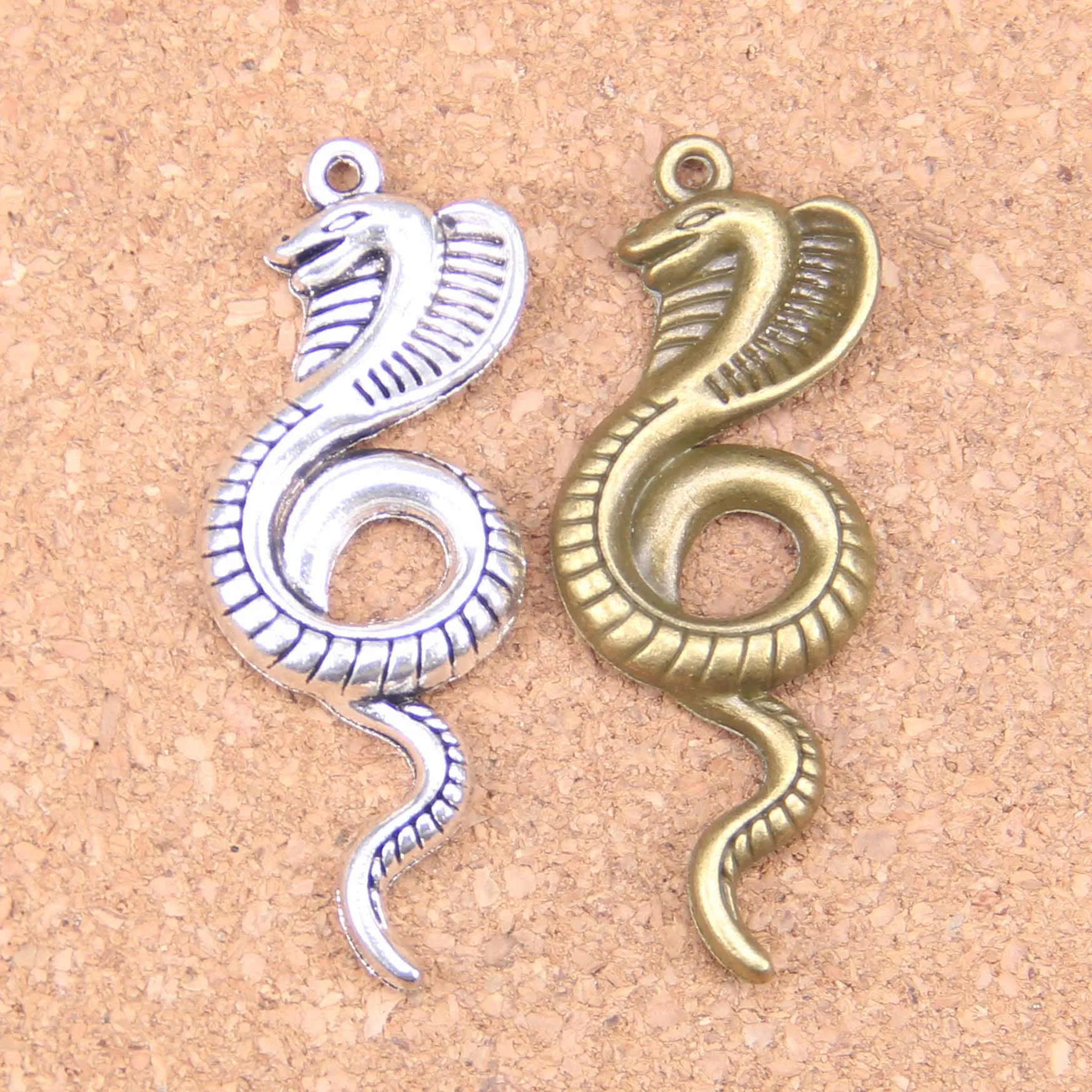 20pcs Antique Silver Bronze Plated king cobra snake Charms Pendant DIY Necklace Bracelet Bangle Findings 49*19mm