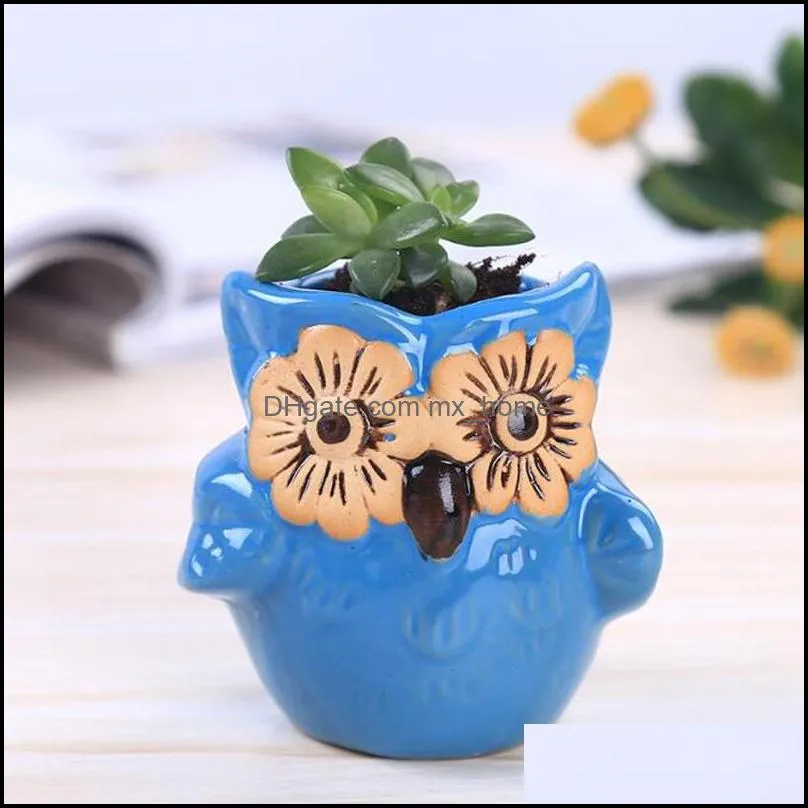 Flower Eyes Animal Owl Fleshy Flowerpot European Decoration Planters Creative Ornaments Personalized Cute Ceramic Mini Potted Plants