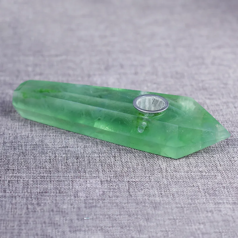 Tubo da fumo in fluorite verde naturale Pipa in cristallo di pietra originale Caratteristico produttore di aspirazione di gemme estere di moda a sei diamanti