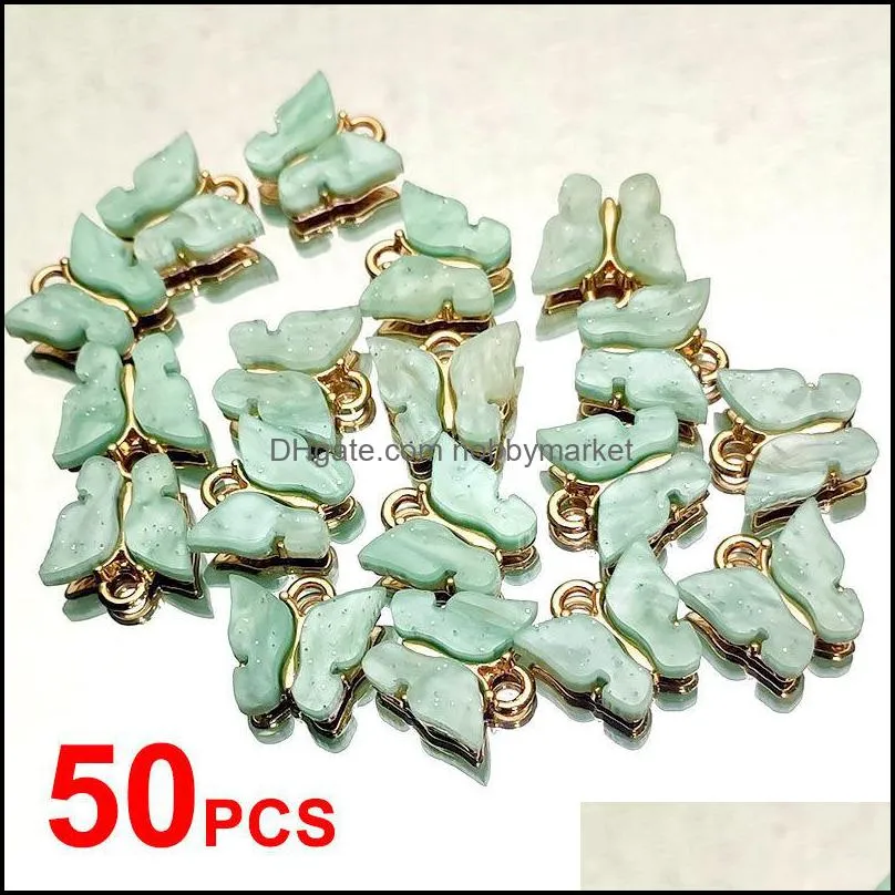 Flatfoosie 50Pcs/set Fashion Acrylic Butterfly Jewelry Accessories Gold Color Charm Jewelry for Making DIY Earrings Necklaces T200808