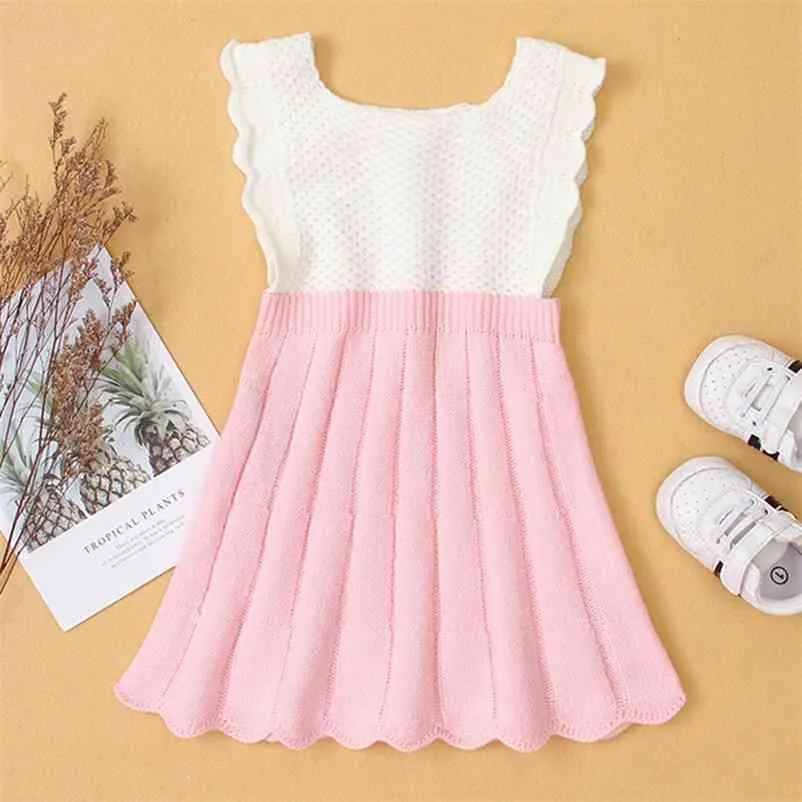 Primavera Autumn Kids Dresses para niñas Princesa Pure Color Bouffancy MANEVEVELESS KNIT 210521