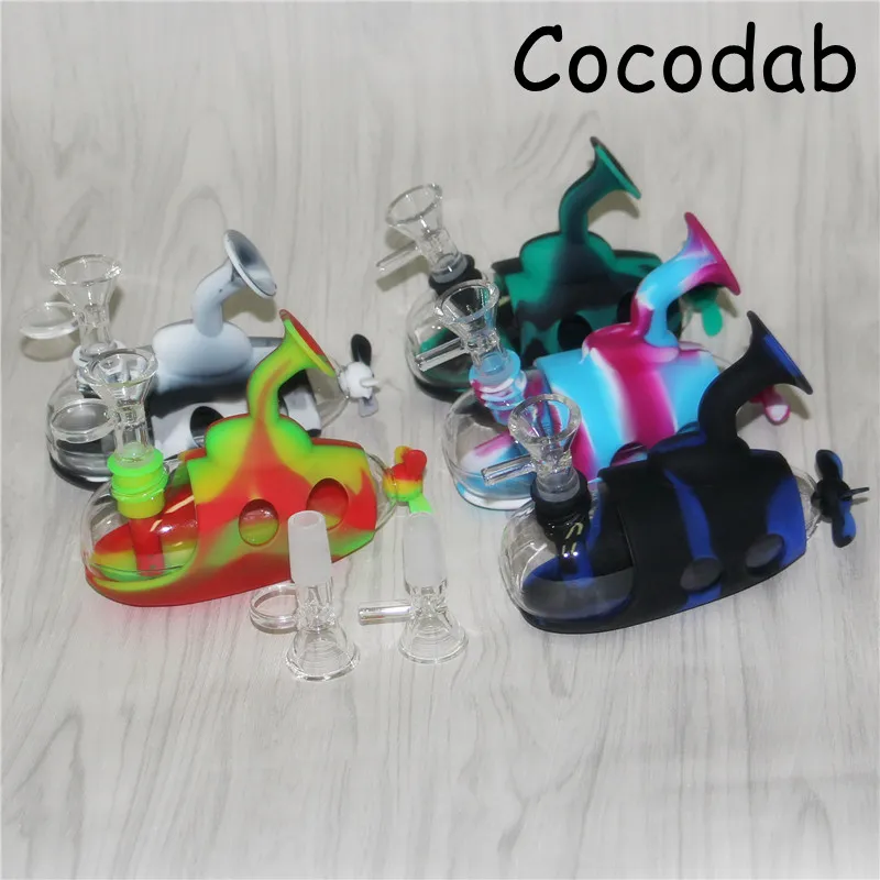 Siliconen Glas Hookahs 4.9 "Submarine Hand Pipe Smoking Bong Food Grade Silicon Water Pijpen Hookah Rig Recycler Sigaretten Accessoires DHL