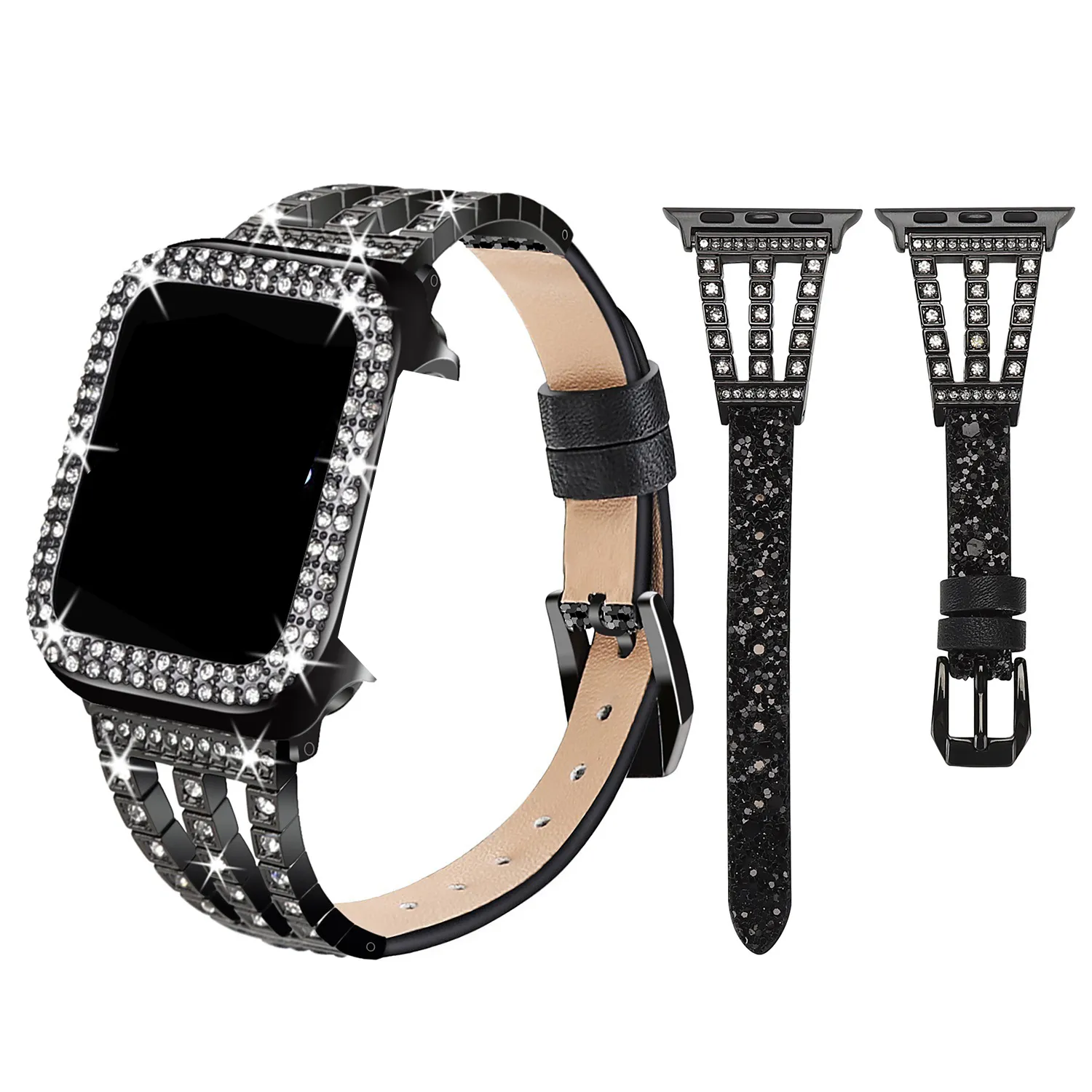 Leather Band Bling Apple Watch Band 42mm Diamond Apple Watch Case Glitter  Strap For Apple Watch Series