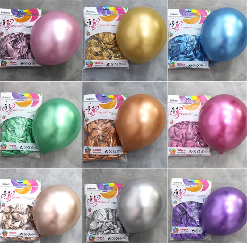 50 stks / set 10 inch glanzende decoratie metalen parel latex ballonnen dikke chroom metalen kleuren opblaasbare lucht ballen globos verjaardagsfeestje