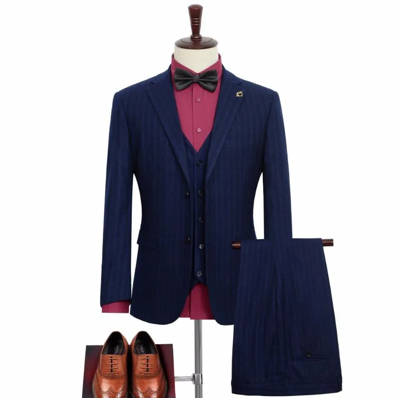 Men's Suits & Blazers Brand Clothes 2021 Wedding Three-piece Suit Business Casual Blue Stripes Jacket Male Big Size 6XL 7XL 8XL 9XL