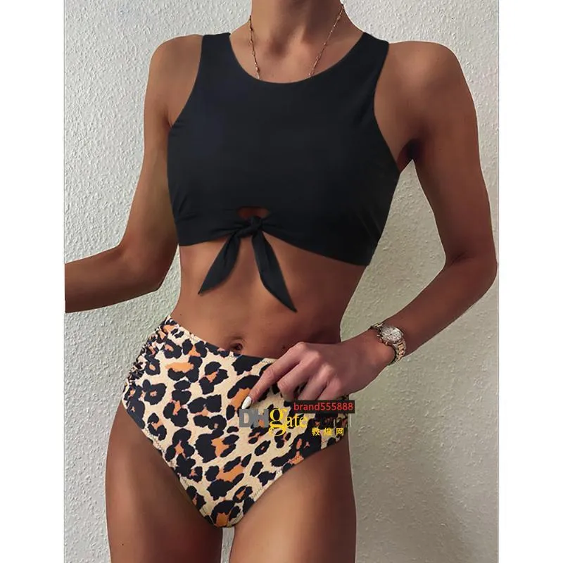 Stroje kąpielowe damskie Bikini z wysokim stanem Leopard Strój kąpielowy Kobiety Kwiatowy nadruk Szyja Push Up Wąż Strój kąpielowy