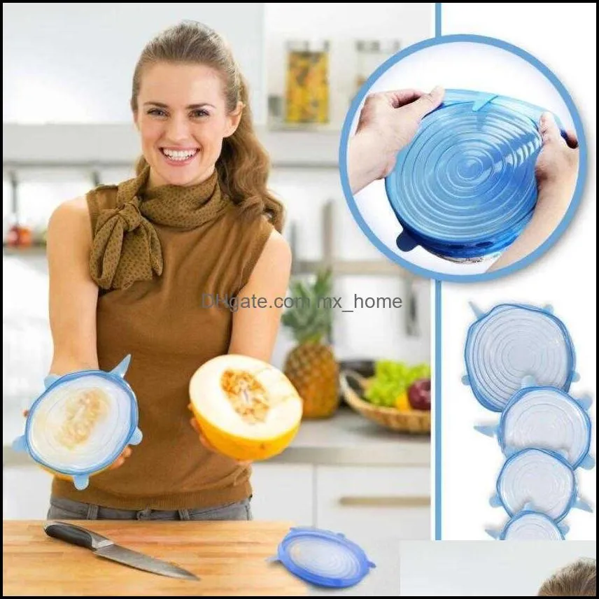 Other Kitchen Tools Reusable Stretch Lids Universal Wrap Cover Food  Keeping Silicone Caps Stretchable Magic Lid 6pcs/set JU6A