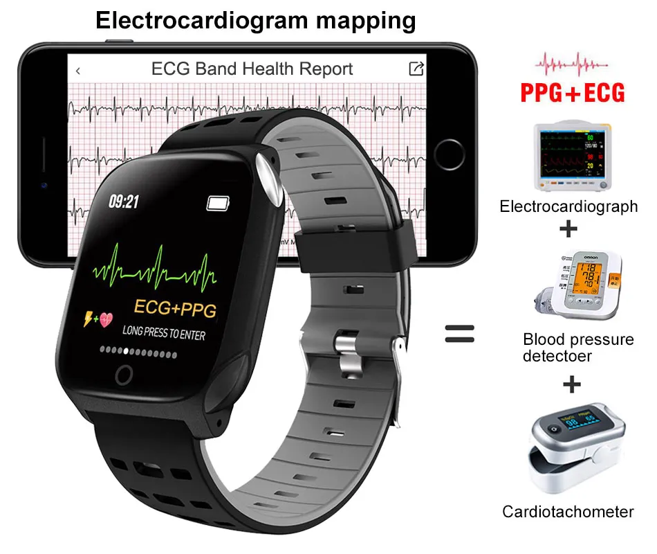 男性女性心電図スマートウォッチ ECG PPG フィットネスブレスレット血圧心拍数睡眠モニタースポーツ時計健康腕時計 Android IOS 腕時計