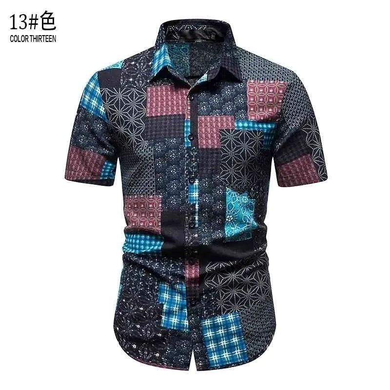 Elegante étnica floral havaiano camisa homens manga curta folgue de algodão causal camisas homens tropical aloha festa feriado chemise homme 210522