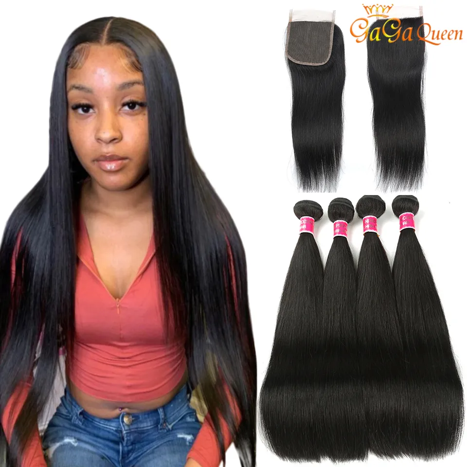 Braziliaanse Steil Haar Bundels Met 4x4 Sluiting Onverwerkte Braziliaanse Virgin Haar Steil Met Vetersluiting Human Hair Extensions