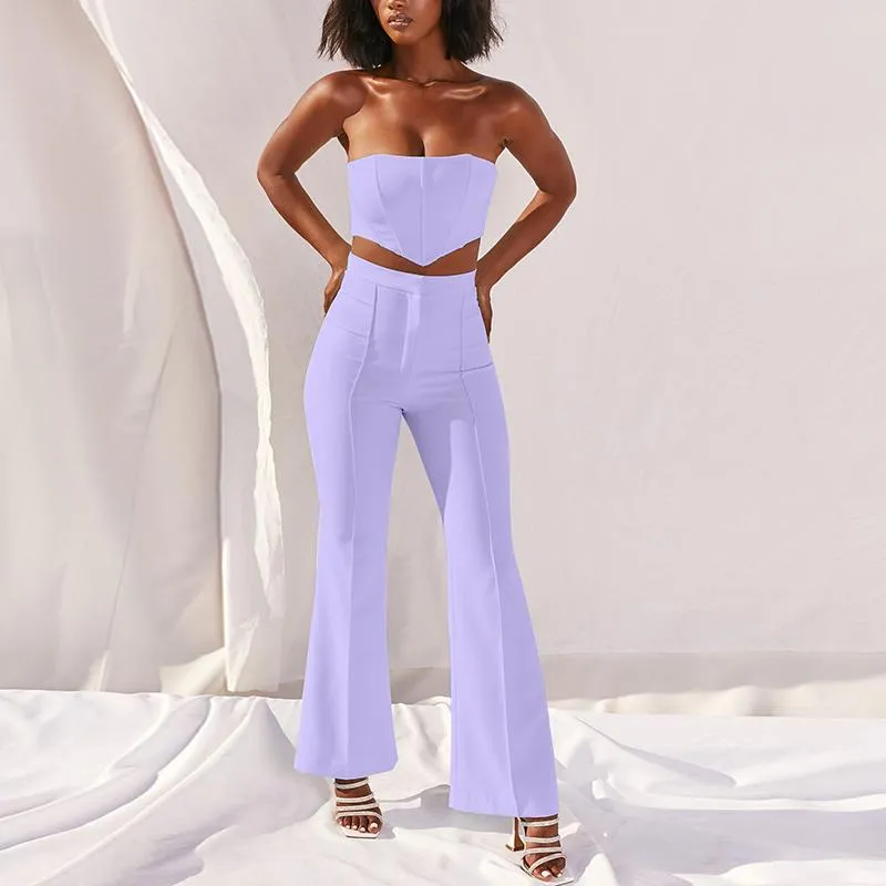 Summer Strapless Crop Top And Bell Bottom Flare Jeans Outfit Set Sexy Two  Piece Outfit With Flare Pants LJJA2607 From Haomaoo, $22.66