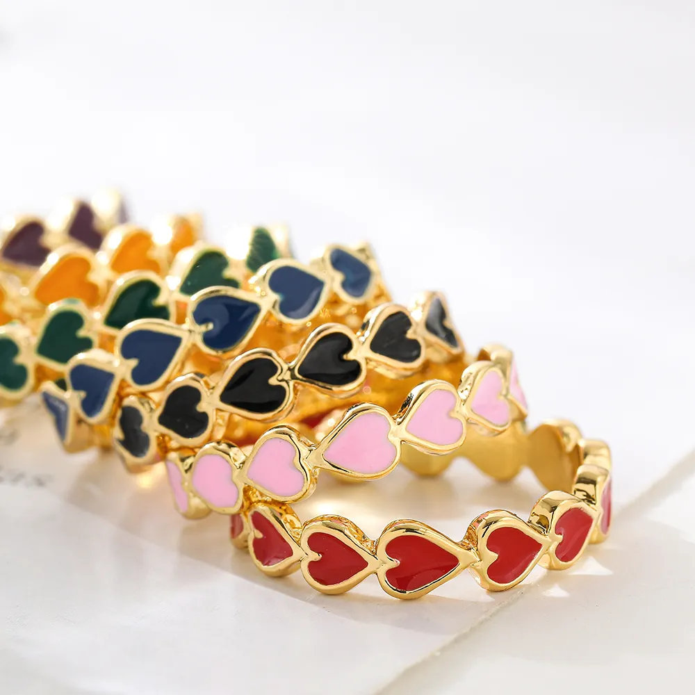 Vintage Multicolor Love Heart Rings Mode Geometrische Gouden Metaal Druipende Olie Kleine Ringen voor Vrouwen Partij Sieraden Geschenken