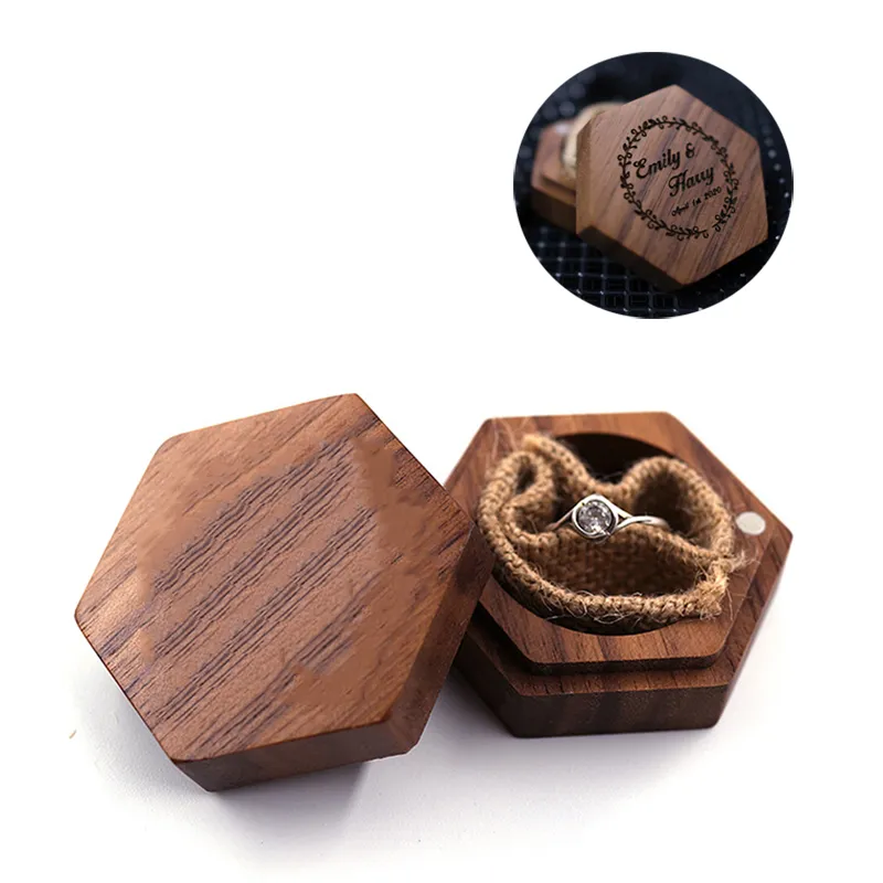 Scatole per anelli in legno di noce nera Confezione regalo per San Valentino Scatola per gioielli fatti a mano intagliata in bianco fai-da-te Stoccaggio orecchini collana creativa