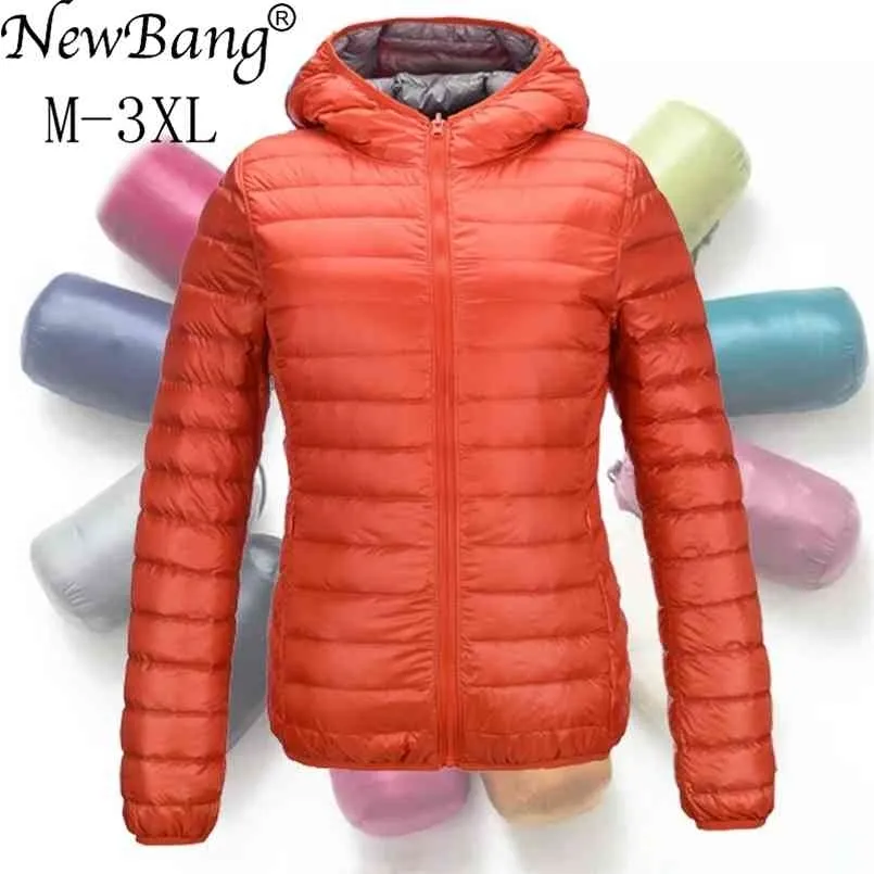 Bang Down Coat Women Ultra Light Down Jacket Feather Jacket Women With Carry Bag Travel Double Side Reversible Jackets Plus 210819