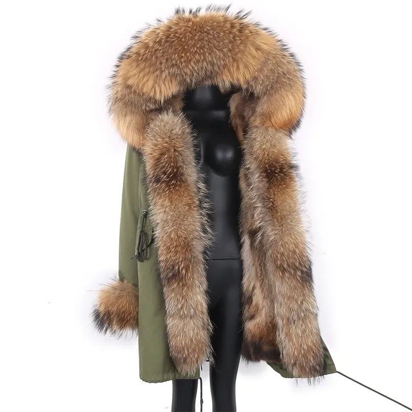 Kurtka zimowa Kobiety Długie Parka Grube Ciepłe Streetwear Parkas Real Fur Coat Natural Raccoon Collar Hood 211110