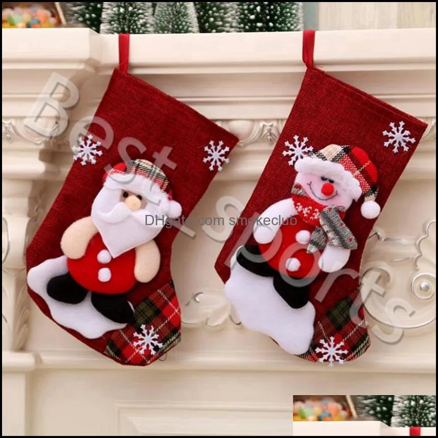 Christmas Stockings Christmas Trees Ornament Santa Claus Elk Plaid Christmas Stocking Candy Socks Bags Xmas Decorations Gifts Bag