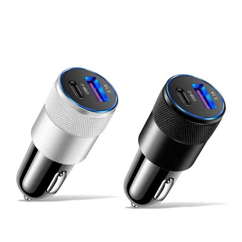 QC3.0 USB-C Car Charger PD 3.1A Type C 15W Fast Charging Cigarette Lighter Adapter Socket For Mobile Phone Customizable