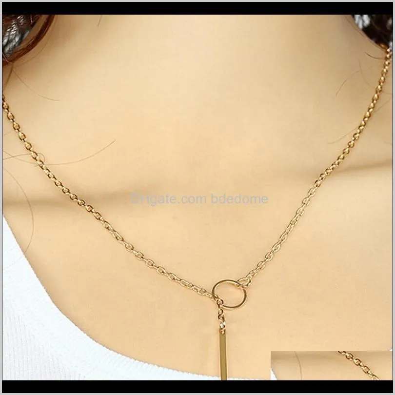 wholesale fashion minimalist necklace women geometrical gold plated circle bar necklace 24inch