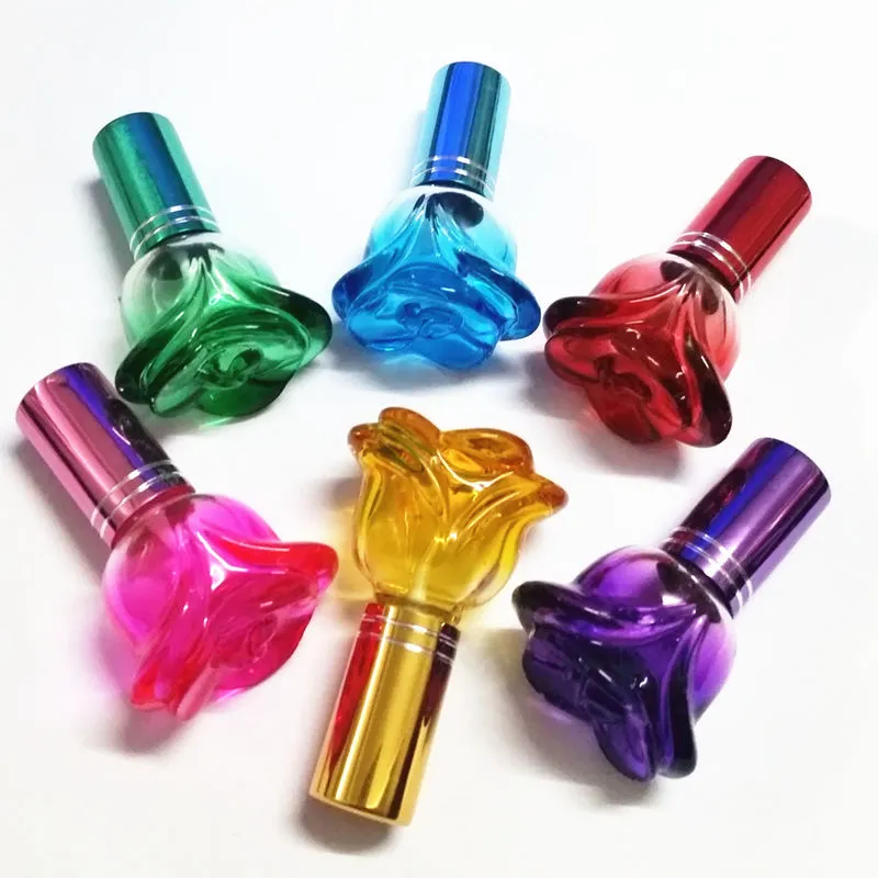 10PC 6ml Bunte Rose Geformt Leere Glas Parfüm Flasche Kleine Probe Tragbare Parfume Nachfüllbare Duft Sprayer Flasche