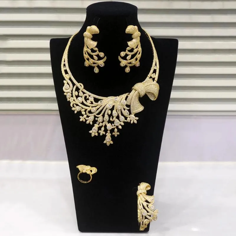 Earrings & Necklace GODKI Big Fashion 4PCS Luxury Bowknots African Jewelry Sets For Women Wedding Party 2022 Dubai Bridal