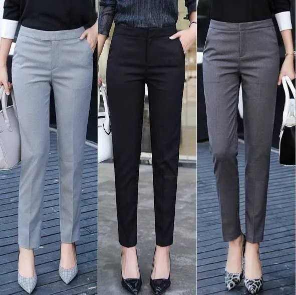 Women s Business Casual Pencil Pants Slim Fit Office Work Trousers Nylon Black Grey Spring Autumn 2024
