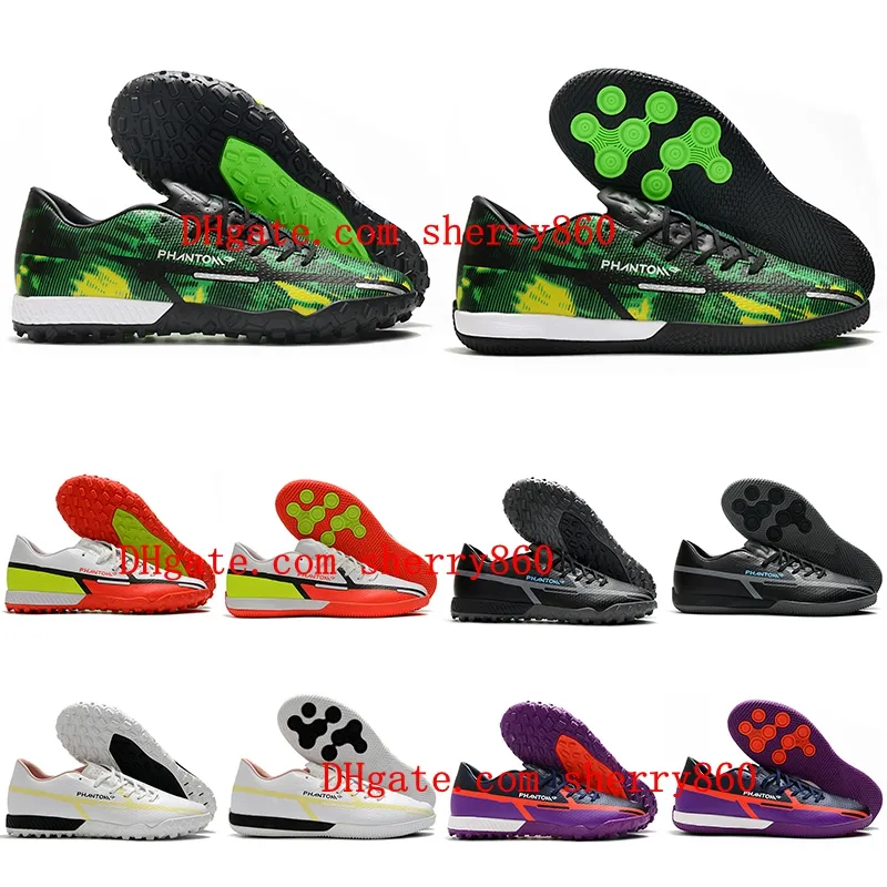 2021 Chaussures de football pour hommes React Phantom GT2 Pro TF IC Crampons en cuir Bottes de football sur gazon intérieur Rouge / Core Noir Vert
